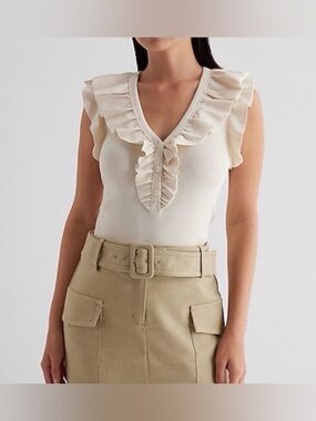 Express Fitted Ruffle Henley Top XL NWOT